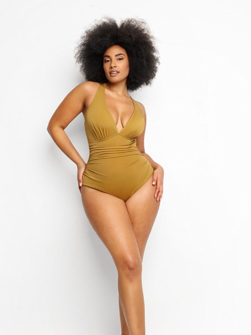 SHAPELLX Smart Sculpt Plunge Cutout Gold One piece Swimsuit size XL